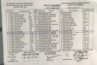 Kết quả Học sinh giỏi lớp 9 cấp Tỉnh năm học 2022 – 2023